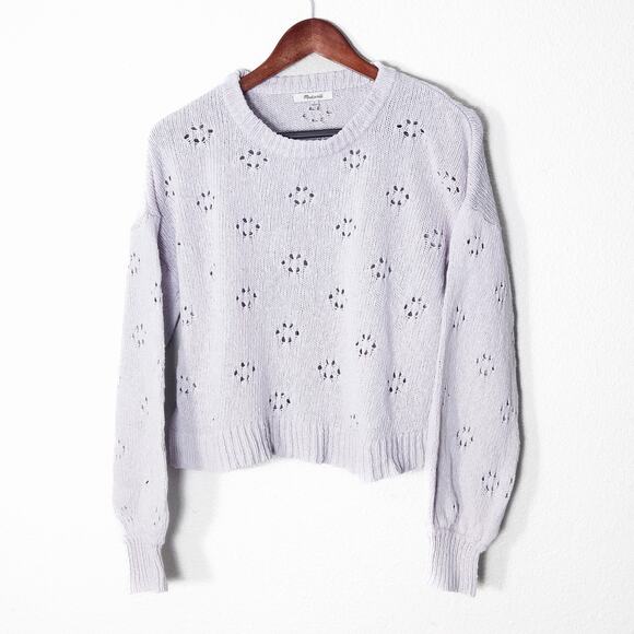 Madewell Women’s Lilac Pointelle Knit Sweater Cottagecore Coquette Cropped Sz S - Picture 1 of 7